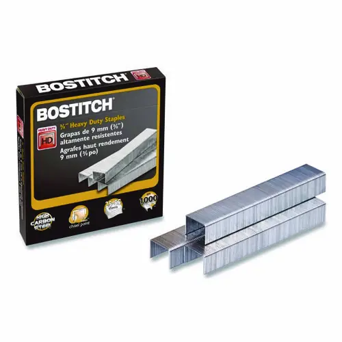 Bostitch® Heavy-Duty Premium Staples, 0.38" Leg, 0.5" Crown, Carbon Steel, 1,000/Box