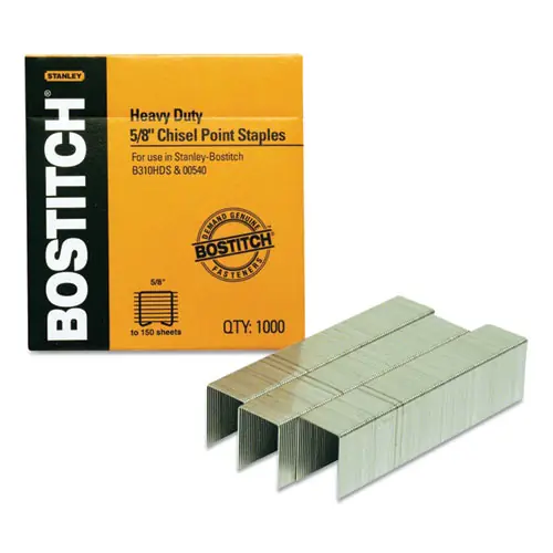 Bostitch® Heavy-Duty Premium Staples, 0.63" Leg, 0.5" Crown, Carbon Steel, 1,000/Box