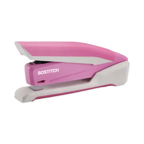 Bostitch® InCourage Spring-Powered Desktop Stapler with Antimicrobial Protection, Breast Cancer Awareness, 20-Sheet Capacity, Pink/Gray