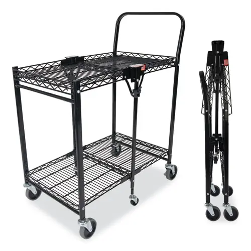 Bostitch® Stowaway Folding Cart, 2 Shelves, 250 lb Capacity, Black