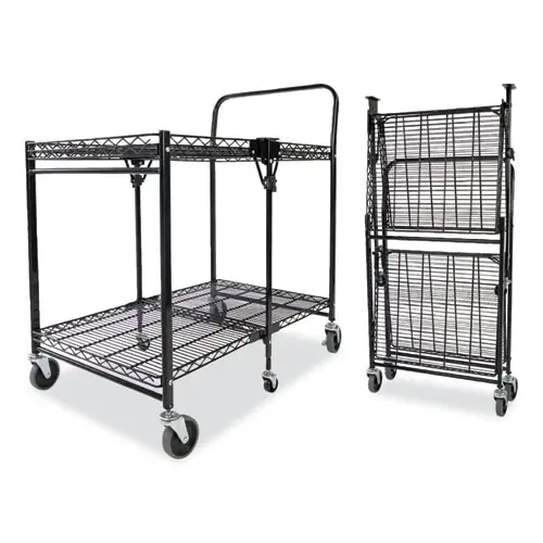 Bostitch® Stowaway Folding Cart, Metal, 2 Shelves, Black