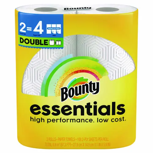 Bounty® Essentials Select-A-Size Kitchen Roll Paper Towels, 2-Ply, White, 108 Sheets/Roll, 2/Pack, 8 Packs/Carton