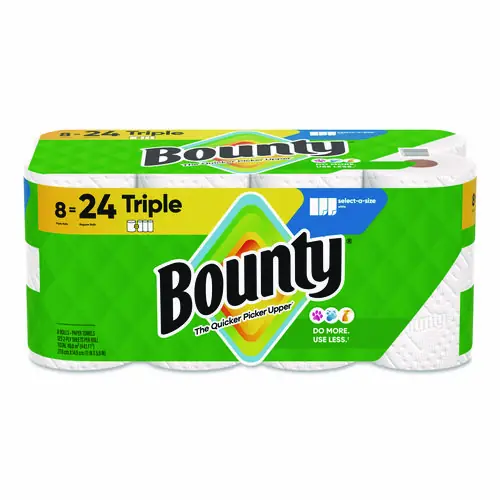 Bounty® Select-a-Size Kitchen Roll Paper Towels, 2-Ply, White, 123 Sheets per Roll, 8 Triple Rolls per Carton