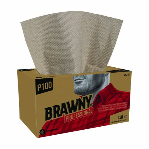 Brawny® Professional All Purpose Wipers, 1-Ply, Brown, 250 Wipers/Box, 24 Boxes/Carton