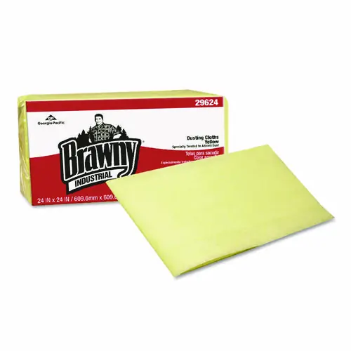 Brawny® Professional Dusting Cloths, Quarterfold, 24 x 24, Unscented, Yellow, 50/Pack, 4 Packs/Carton