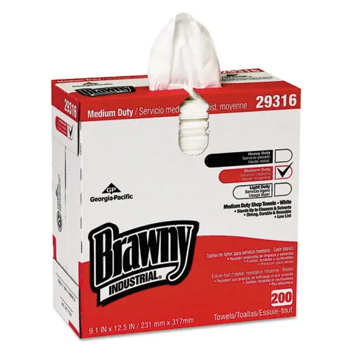 Brawny® Professional Lightweight Disposable Shop Towel, 9.1" x 12.5", White, 200/Box