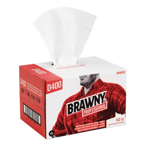 Brawny® Professional Premium DRC Wipers, 1-Ply, 12.5 x 16.75, White, 152/Box