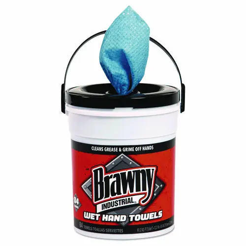 Brawny® Professional Wet Hand Towels, Fresh Scent, Blue, 84 Towels/Pail, 6 Pails/Carton