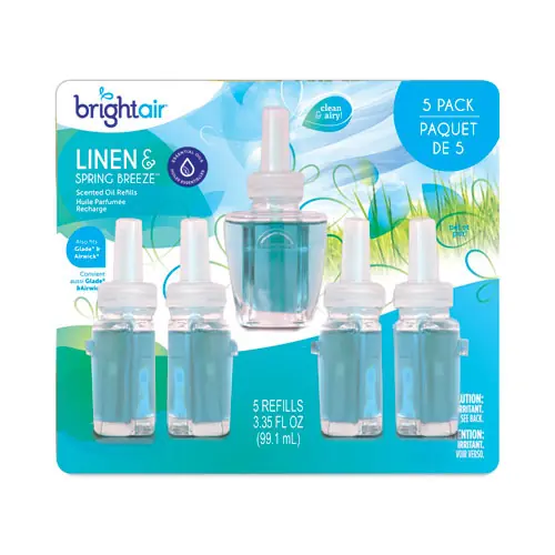 BRIGHT Air® Electric Scented Oil Air Freshener Refill, Linen and Spring Breeze, 0.67 oz, 5/Pack, 6 Packs/Carton