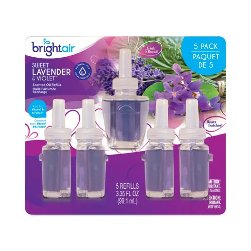 BRIGHT Air® Electric Scented Oil Air Freshener Refill, Sweet Lavender and Violet, 0.67 oz, 5 Refills/Pack, 6 Packs/Carton