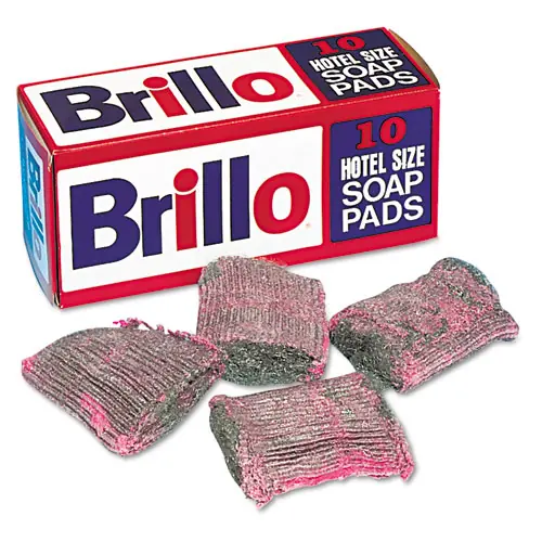 Brillo® Hotel Size Steel Wool Soap Pad, 4 x 4, Charcoal/Pink, 10/Pack, 120/Carton