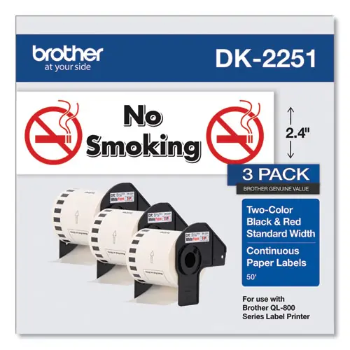 Brother Continuous Paper Label Tape, 2.44" x 50 ft, White, 3 Rolls/Pack