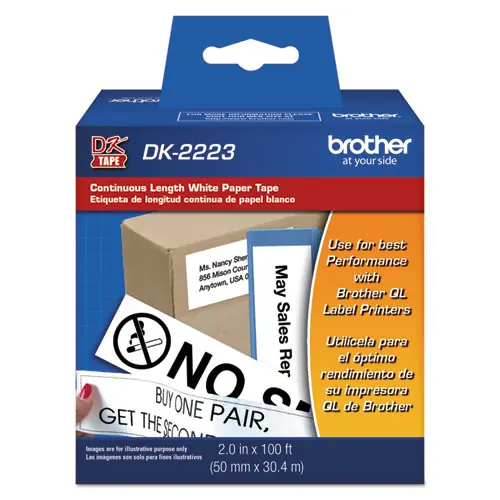 Brother Continuous Paper Label Tape, 2" x 100 ft, Black/White