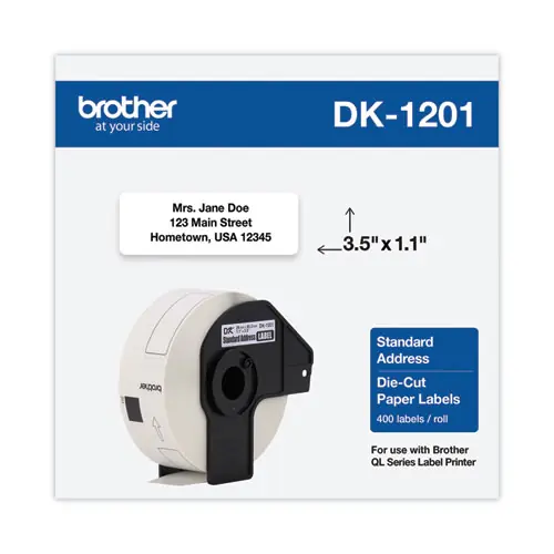 Brother Die-Cut Address Labels, 1.1" x 3.5", White, 400 Labels/Roll