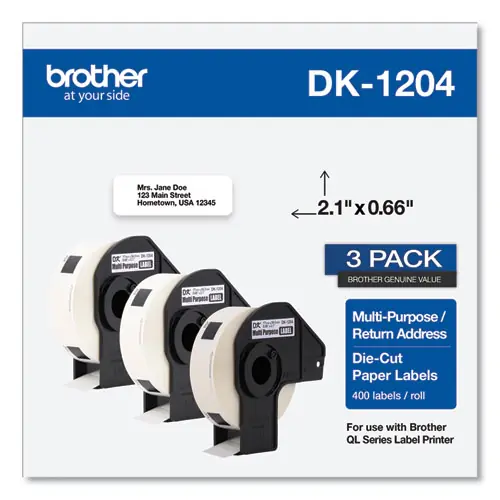 Brother Die-Cut Multipurpose Labels, 0.66 x 3.4, White, 400 Labels/Roll, 3 Rolls/Pack