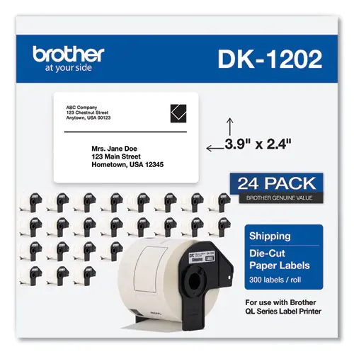Brother Die-Cut Shipping Labels, 2.4 x 3.9, White, 300 Labels/Roll, 24 Rolls/Pack