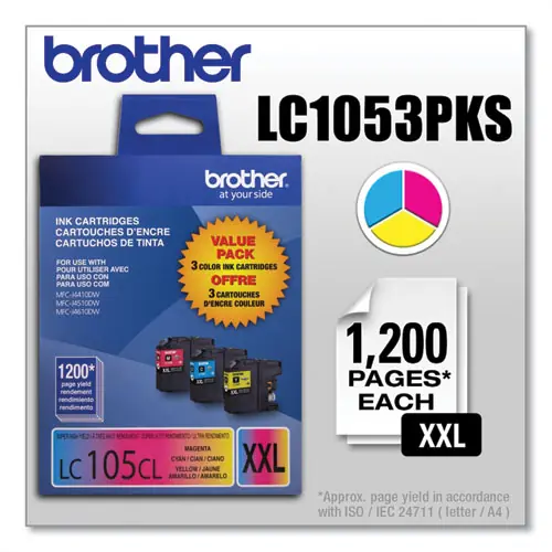 Brother LC1053PKS Innobella Super High-Yield Ink, Cyan, Magenta, Yellow, 1,200 Page-Yield