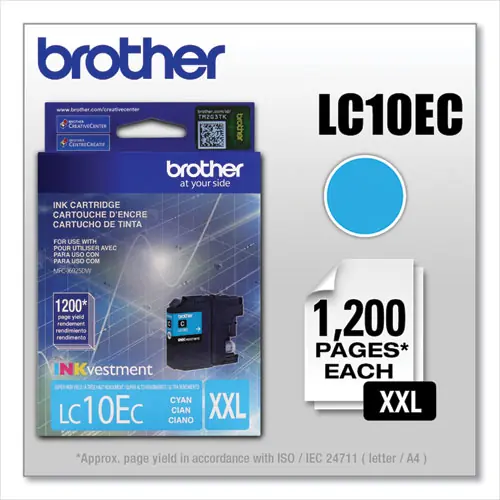 Brother LC10EC INKvestment Super High-Yield Ink Cartridge, Cyan, 1,200 Page Yield