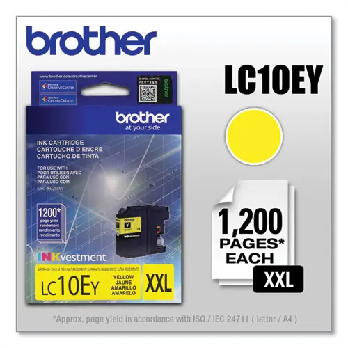 Brother LC10EY INKvestment Super High-Yield Ink Cartridge, Yellow, 1,200 Page Yield