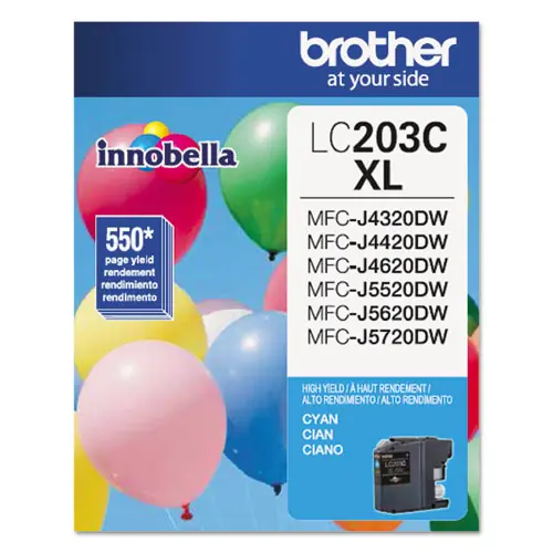 Brother LC203C Innobella High-Yield Ink Cartridge, Cyan, 550 Page Yield