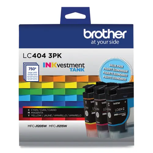 Brother LC4043PK INKvestment Ink, 750 Page Yield, Cyan/Magenta/Yellow, 3/Pack