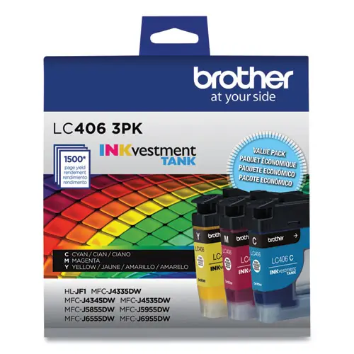 Brother LC4063PK INKvestment Ink, 1,500 Page Yield, Cyan/Magenta/Yellow, 3 Pack