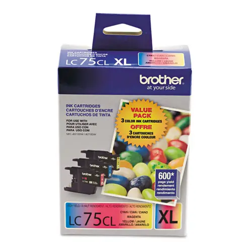 Brother LC753PKS Innobella High-Yield Ink Cartridge, Cyan/Magenta/Yellow, 600 Page-Yield, 3-Pack