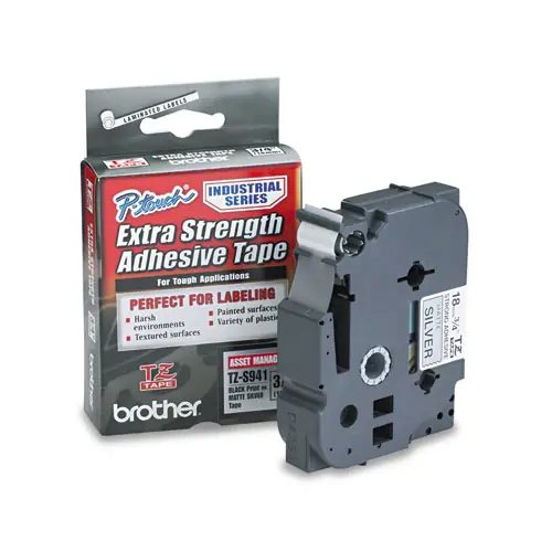 Brother P-Touch® TZ Extra-Strength Adhesive Laminated Labeling Tape, 0.7" x 26.2 ft, Black on Matte Silver