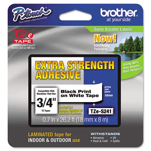 Brother P-Touch® TZe Extra-Strength Adhesive Laminated Labeling Tape, Black on White, 0.7" x 26.2 ft