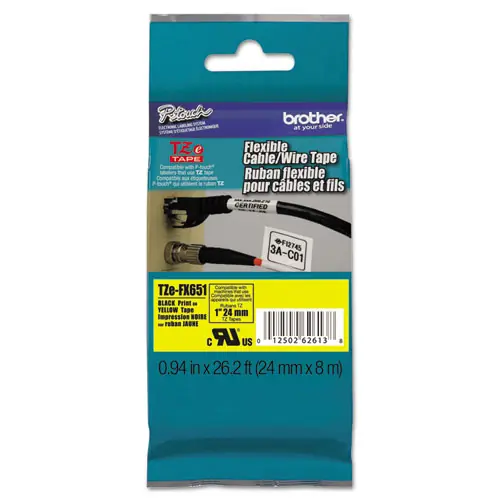 Brother P-Touch® TZe Flexible Tape Cartridge for P-Touch Labelers, Black on Yellow, 0.94" x 26.2 ft
