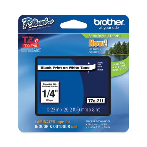Brother P-Touch® TZe Standard Adhesive Laminated Labeling Tape, Black on White, 0.23" x 26.2 ft