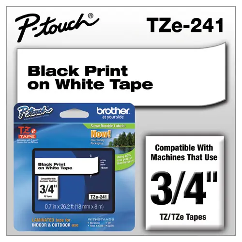 Brother P-Touch® TZe Standard Adhesive Laminated Labeling Tape, 0.7" x 26.2 ft, Black on White