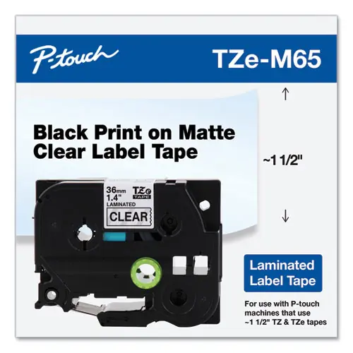 Brother P-Touch® TZe Standard Adhesive Laminated Labeling Tape, 1.4" x 26.2 ft, White on Matte Clear