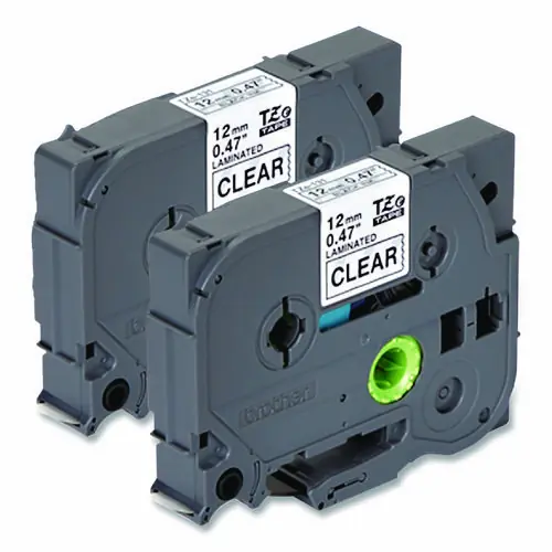 Brother P-Touch® TZe Standard Adhesive Laminated Labeling Tapes, 0.47" x 26.2 ft, Black on Clear, 2/Pack