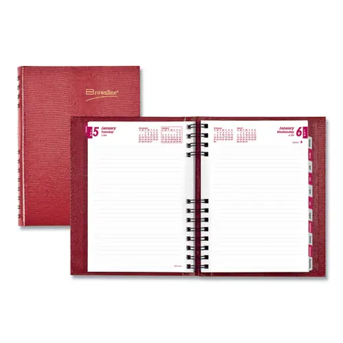 Brownline® CoilPro Ruled Daily Planner, 8.25 x 5.75, Red Cover, 12-Month (Jan to Dec): 2025