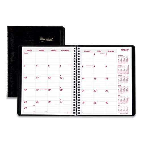 Brownline® Essential Collection 14-Month Ruled Monthly Planner, Black Cover, 14-Month: Dec 2024 to Jan 2026
