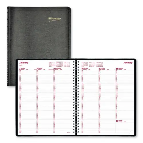 Brownline® Essential Collection Weekly Appointment Book, Columnar Format, Black Cover, 12-Month, 2025, 11 x 8.5 inches