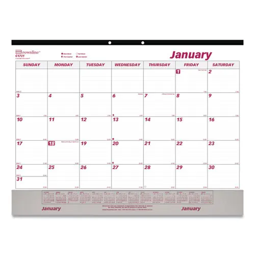 Brownline® Monthly Desk Pad Calendar, 12-Month, 2025 Edition, 22" x 17", White/Burgundy