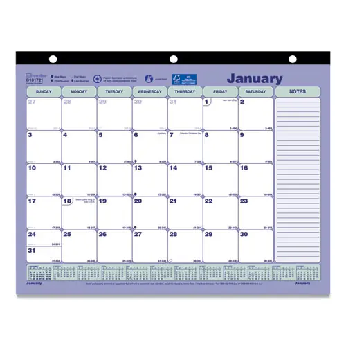 Brownline® Monthly Desk Pad Calendar, 3-Hole Punched, 12-Month (Jan to Dec), 2025
