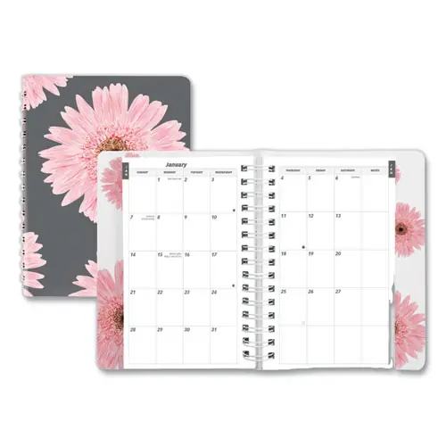 Brownline® Pink Ribbon Essential Daily Appt Book, Breast Cancer, Daisy Artwork, 8 x 5, Navy/Gray/Pink Cover, 12-Month (Jan to Dec): 2025