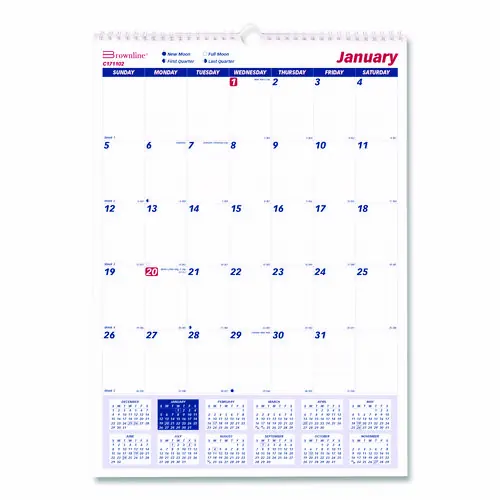 Brownline® Twin-Wirebound Wall Calendar, Monthly, 12" x 17", White, 12-Month (Jan-Dec) 2025