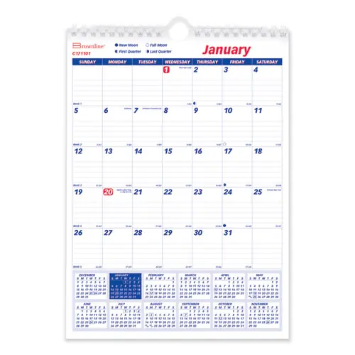 Brownline® Twin-Wirebound Wall Calendar, One Month per Page, 8 x 11, White Sheets, 12-Month (Jan to Dec): 2025