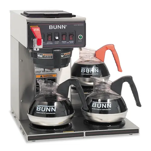 BUNN® CWTF-3 Three Burner Automatic Coffee Brewer, 12-Cup, Black/Stainless Steel