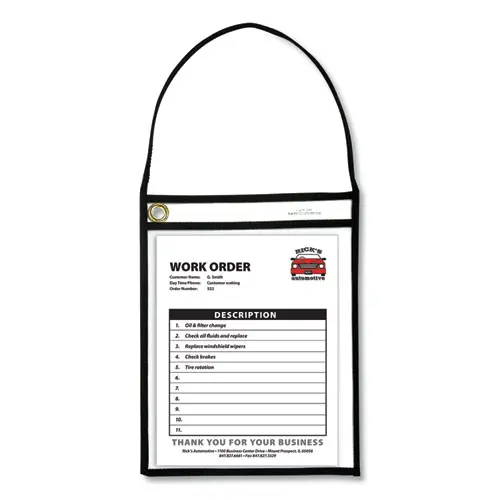 C-Line® 1-Pocket Shop Ticket Holder with Hanging Strap, Black Stitching, 75-Sheet Capacity, 9 x 12, 15/Box