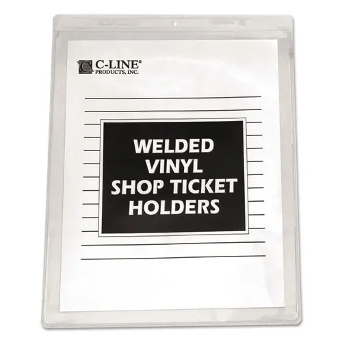 C-Line® Clear Vinyl Shop Ticket Holders, Both Sides Clear, 15 Sheets Capacity, 8.5 x 11 Inches, Pack of 50