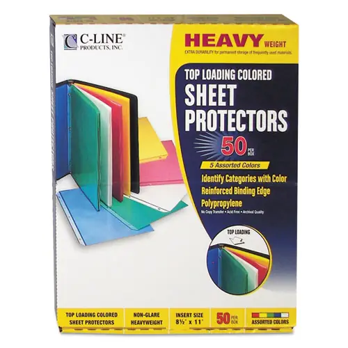 C-Line® Colored Polypropylene Sheet Protectors, Assorted Colors, 50/Box