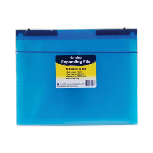 C-Line® Expanding File with Hang Tabs, 12 Sections, Letter Size, 1" Capacity, 1/6-Cut Tabs, Blue