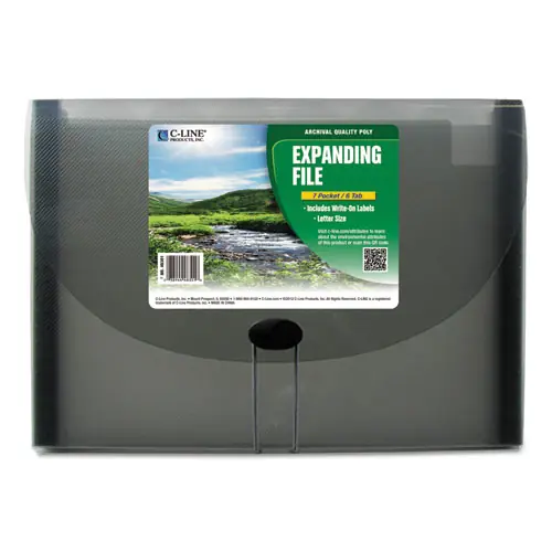 C-Line® Expanding Files, 7 Sections, Cord & Hook Closure, Letter Size, Smoke