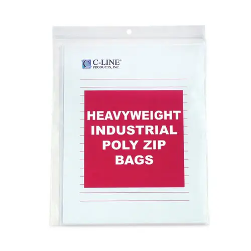 C-Line® Heavyweight Industrial Poly Zip Bags, 8.5" x 11", Clear, 50/Box