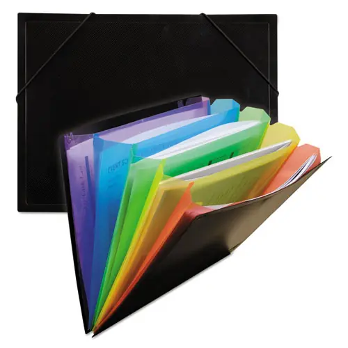 C-Line® Rainbow Document Sorter/Case, 5" Expansion, 5 Sections, Elastic Cord Closure, Letter Size, Black/Multicolor